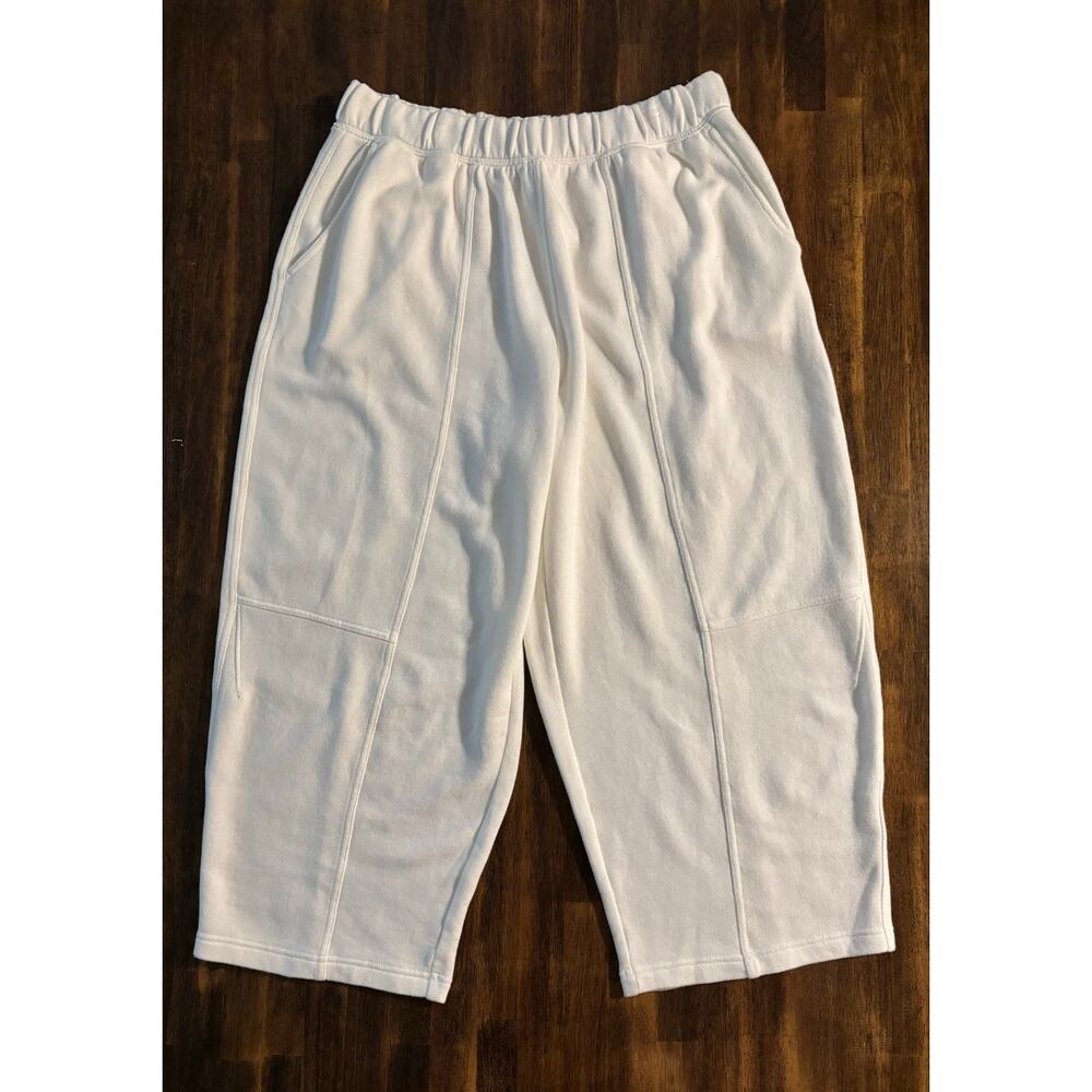 Aerie Women’s Large Barrel Sweatpants Fleece Pull On Elastic Waist Crop - Picture 1 of 8